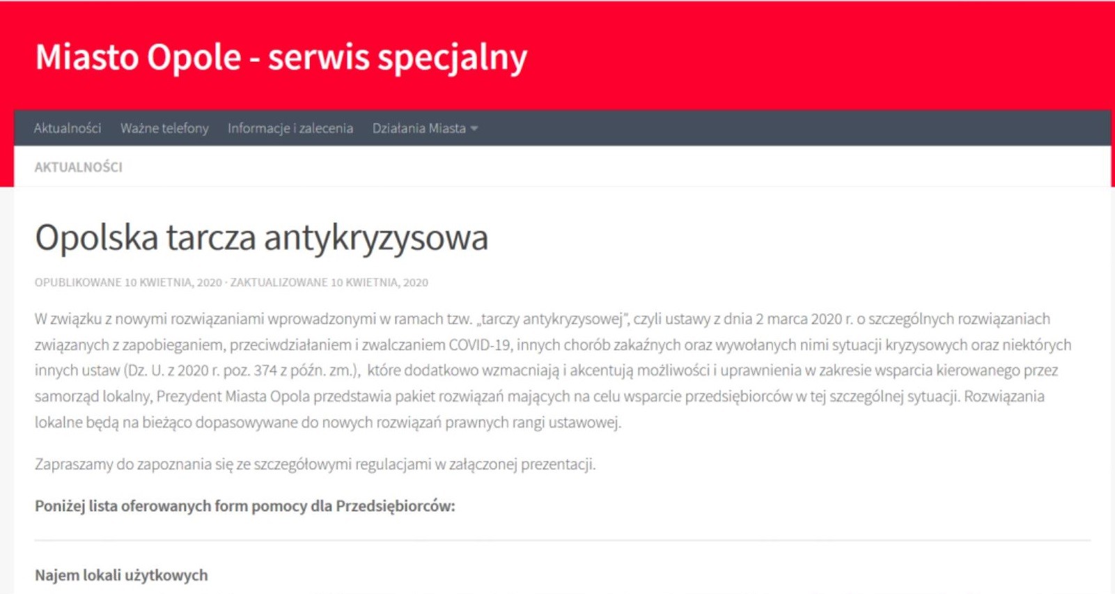 WSPARCIE DLA FIRM W CZASACH KORONAWIRUSA – Miasto Opole